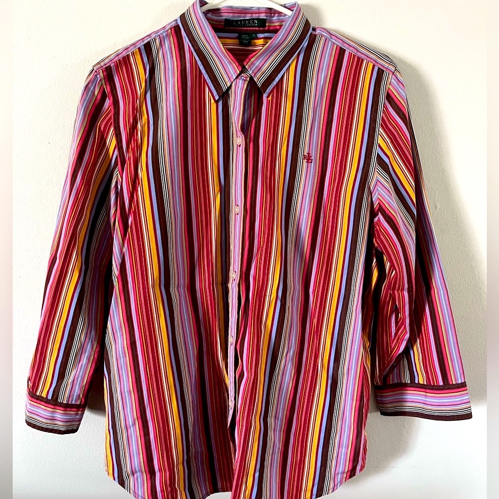 Lauren Ralph Lauren Red and Purple Casual Button Down Shirt